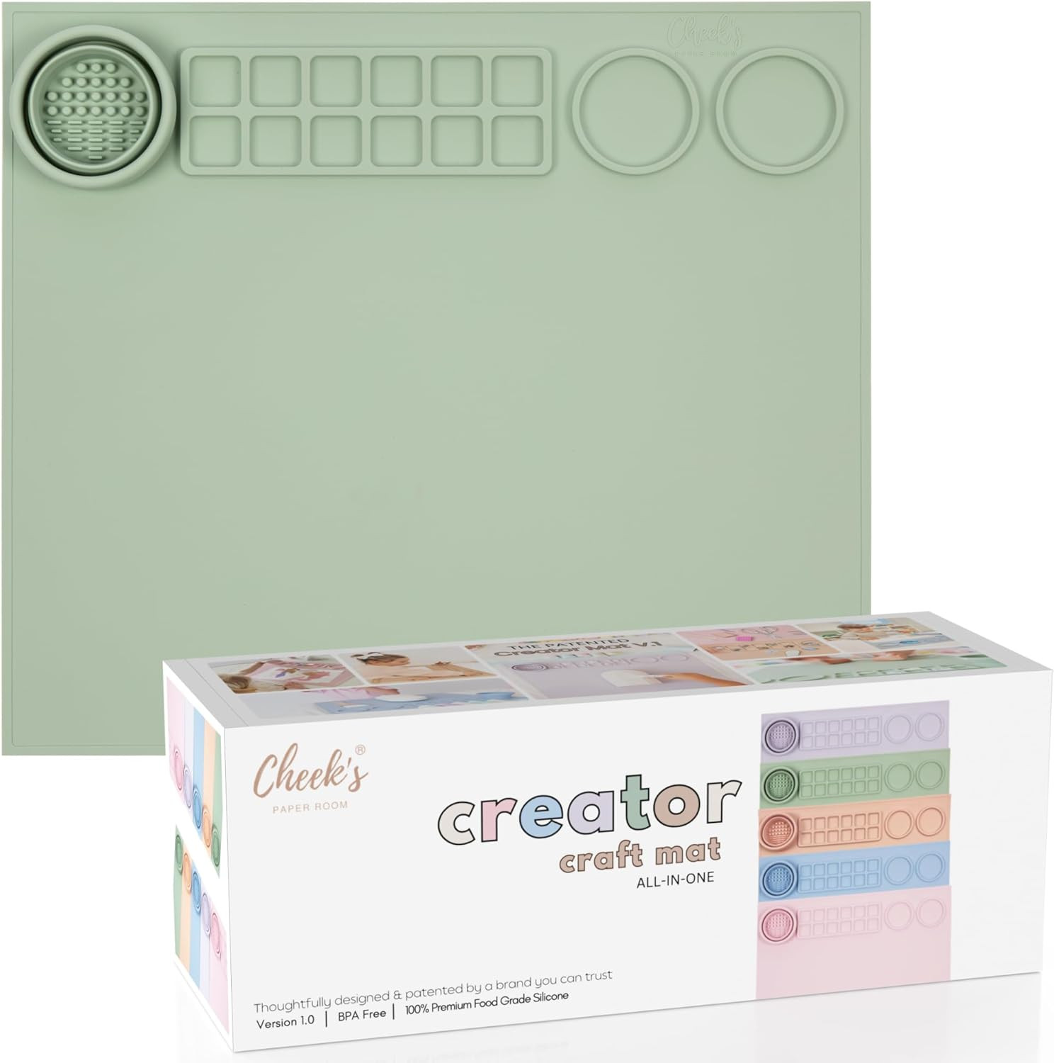 Cheek's Paper Room-Creator Silicone Craft Mat for Painting and Crafts V.1.0 (Matcha) Large Mat wi... | Amazon (US)