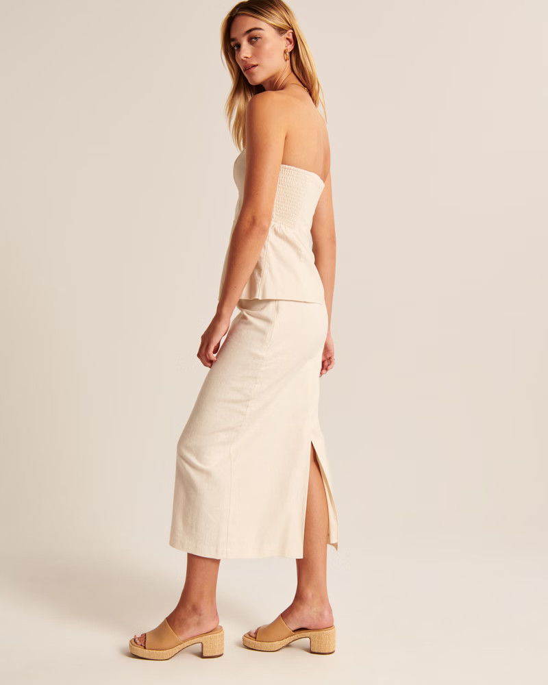 Linen-Blend Column Midaxi Skirt | Abercrombie & Fitch (US)