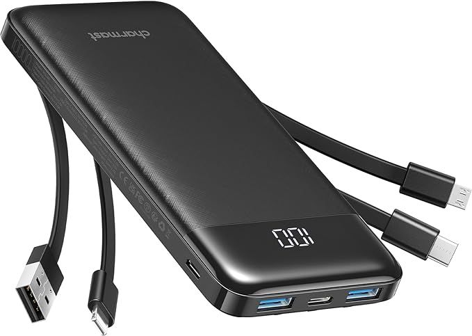 Portable Charger with Built in Cables, Portable Charger with Cords Wires Slim 10000mAh Travel Bat... | Amazon (US)