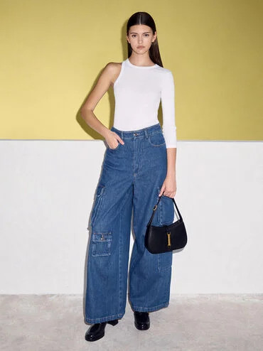 Black Cesia Metallic Accent Shoulder Bag | CHARLES & KEITH | Charles & Keith US