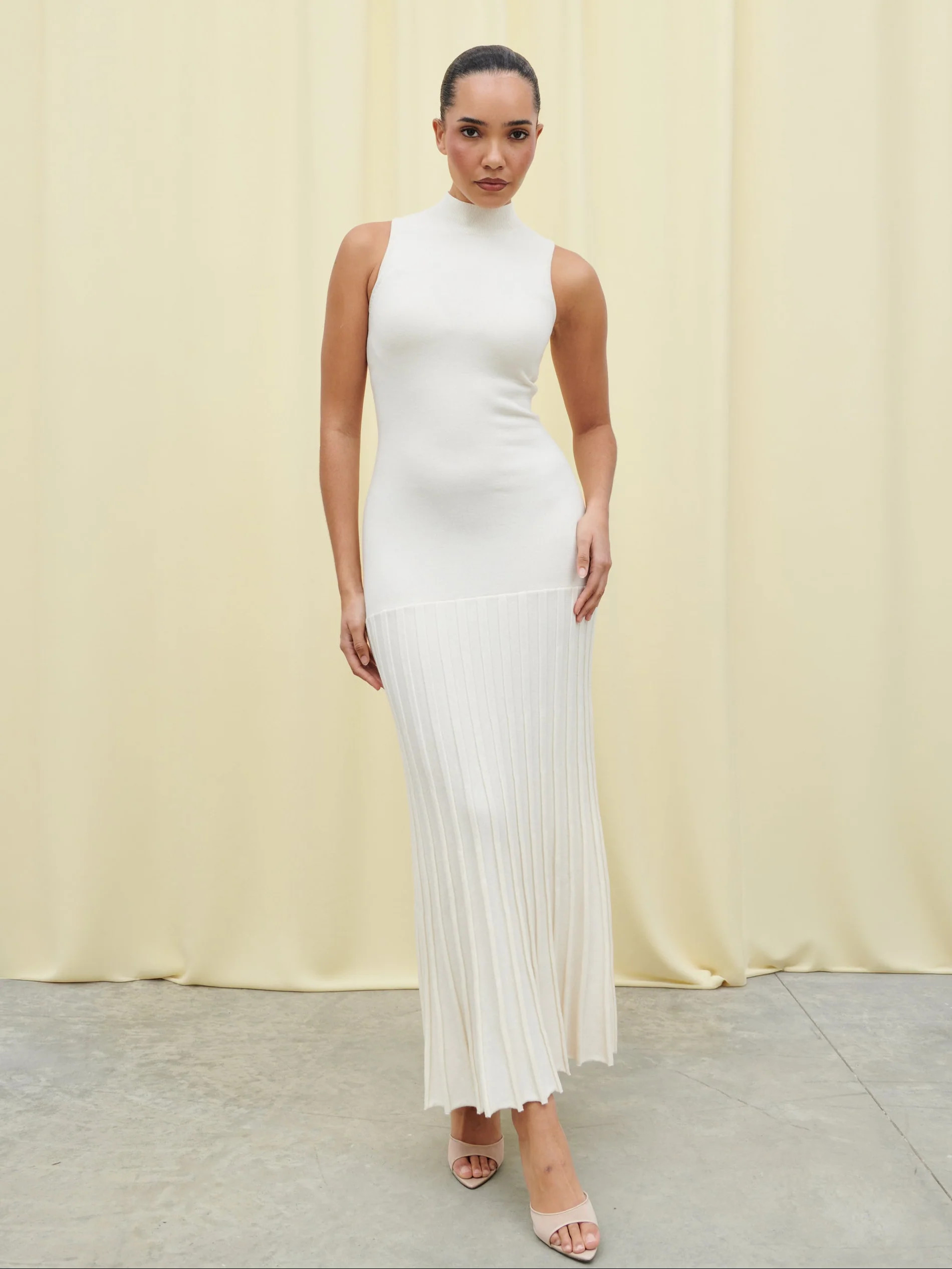 Zena Grown Neck Drop Hem Maxi Dress - Cream | Pretty Lavish (UK)