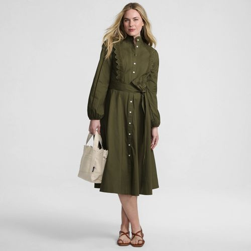 Women's Perfect Button Front Shirt Dress - Lands' End - Blue - M | Lands' End (US)
