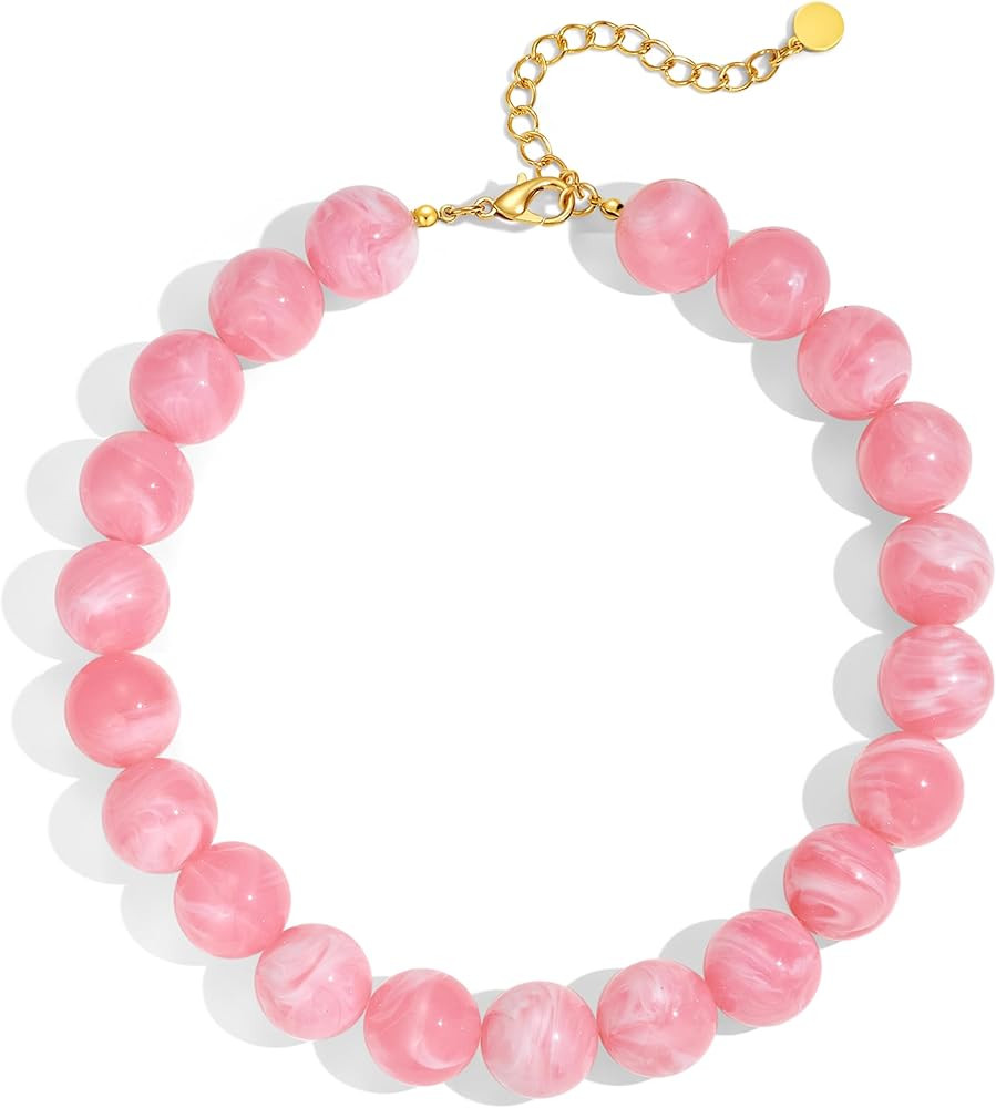 Chunky Beaded Necklace for Women 20MM Oversized Resin Bead Statement Necklaces Trendy Boho Summer... | Amazon (US)
