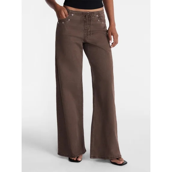 No Boundaries Drawstring Grommet Wide Leg Jean, 32" Inseam, Women's | Walmart (US)