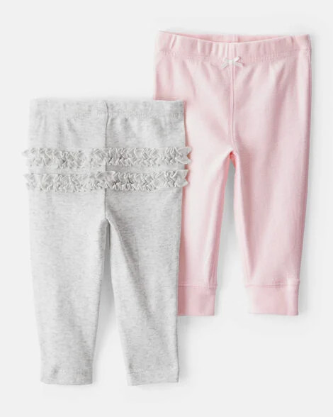 Baby Girl 2-Pack Ruffle-Detail Cotton Pants - Grey/Pink | Carter's Inc
