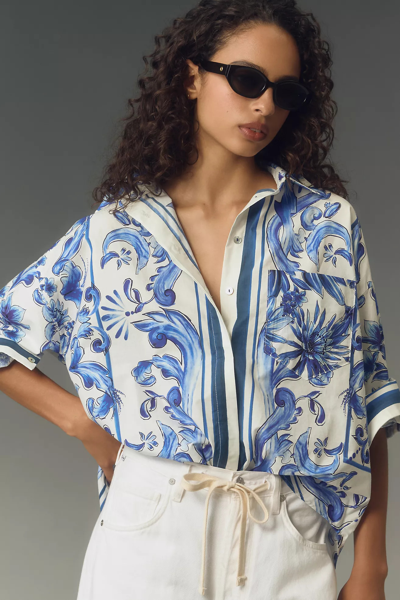 Farm Rio Garden Tiles Blouse | Anthropologie (US)