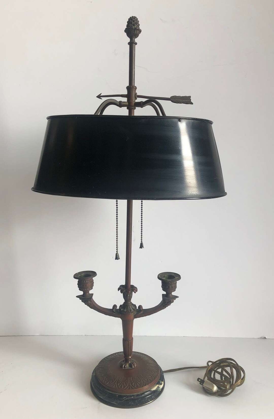 Antique French Bouillotte Bronze Double Light Lamp W/candle Holders on Marble Base - Etsy | Etsy (US)