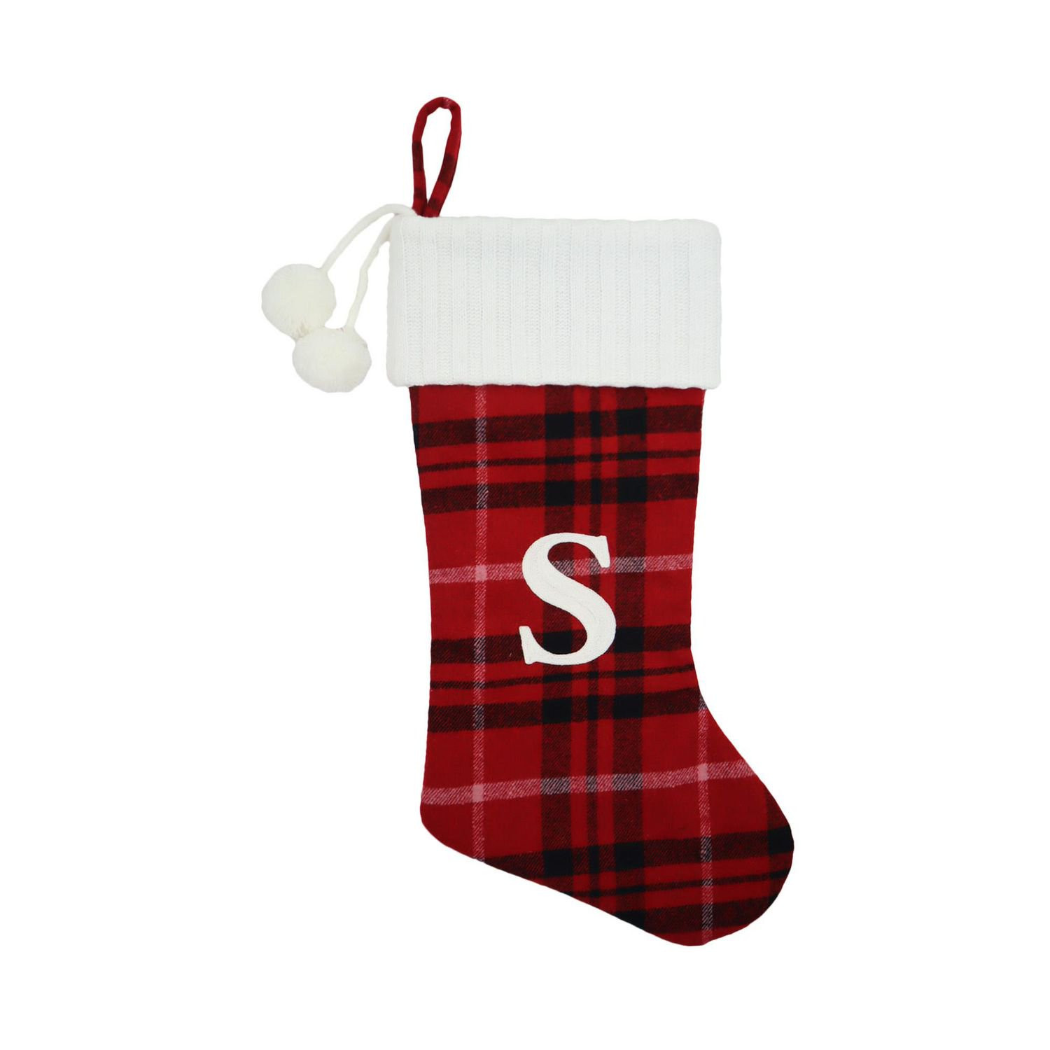 Holiday Time 19 inches Red/Black/White Plaid Monogram Stocking with letter "S" - Walmart.ca | Walmart (CA)