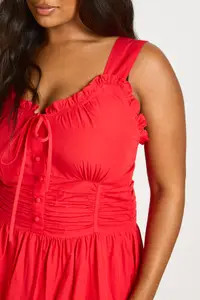 Red Plus Ruched Poplin Maxi Dress | Boohoo USA | boohoo (US & Canada)