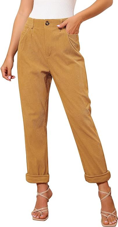GRAPENT Corduroy Pants for Women Casual Stretchy High Waisted Straight Leg Trousers Comfy Loose Fit Slacks with Pockets | Amazon (US)