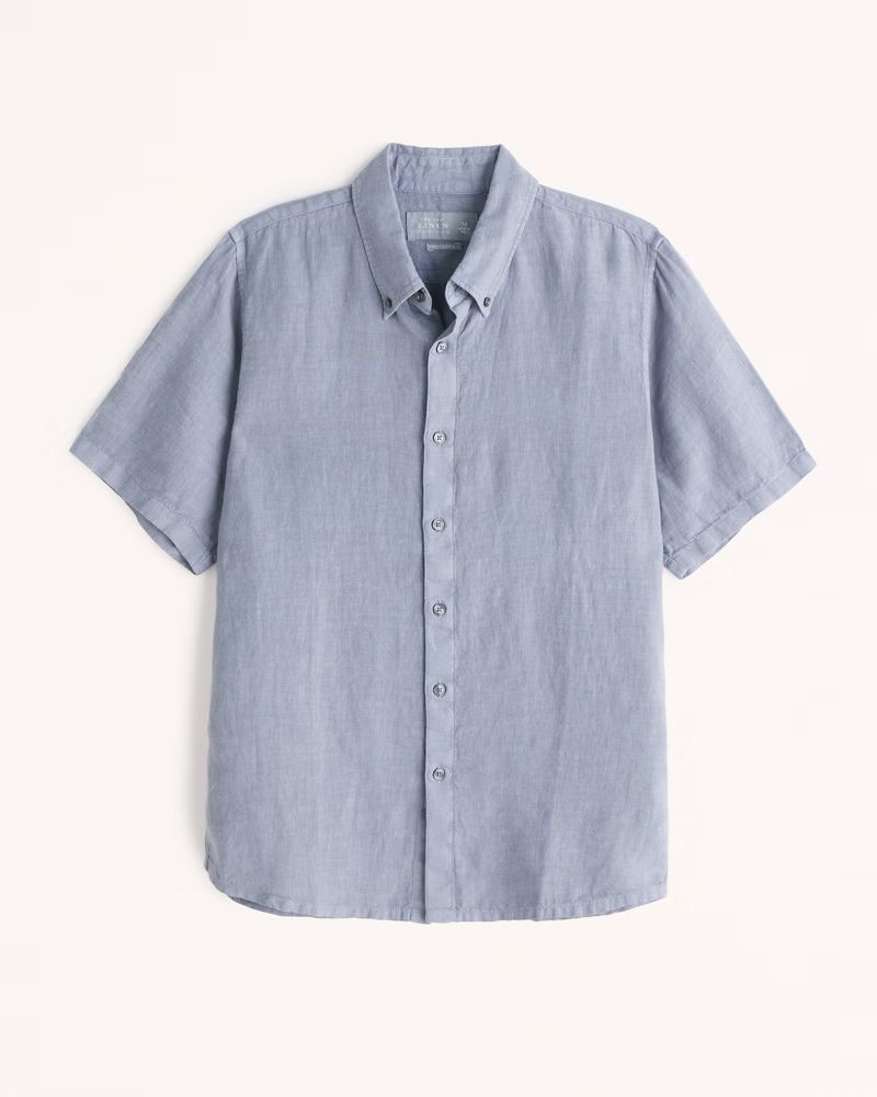 Short-Sleeve Linen Button-Up Shirt | Abercrombie & Fitch (US)