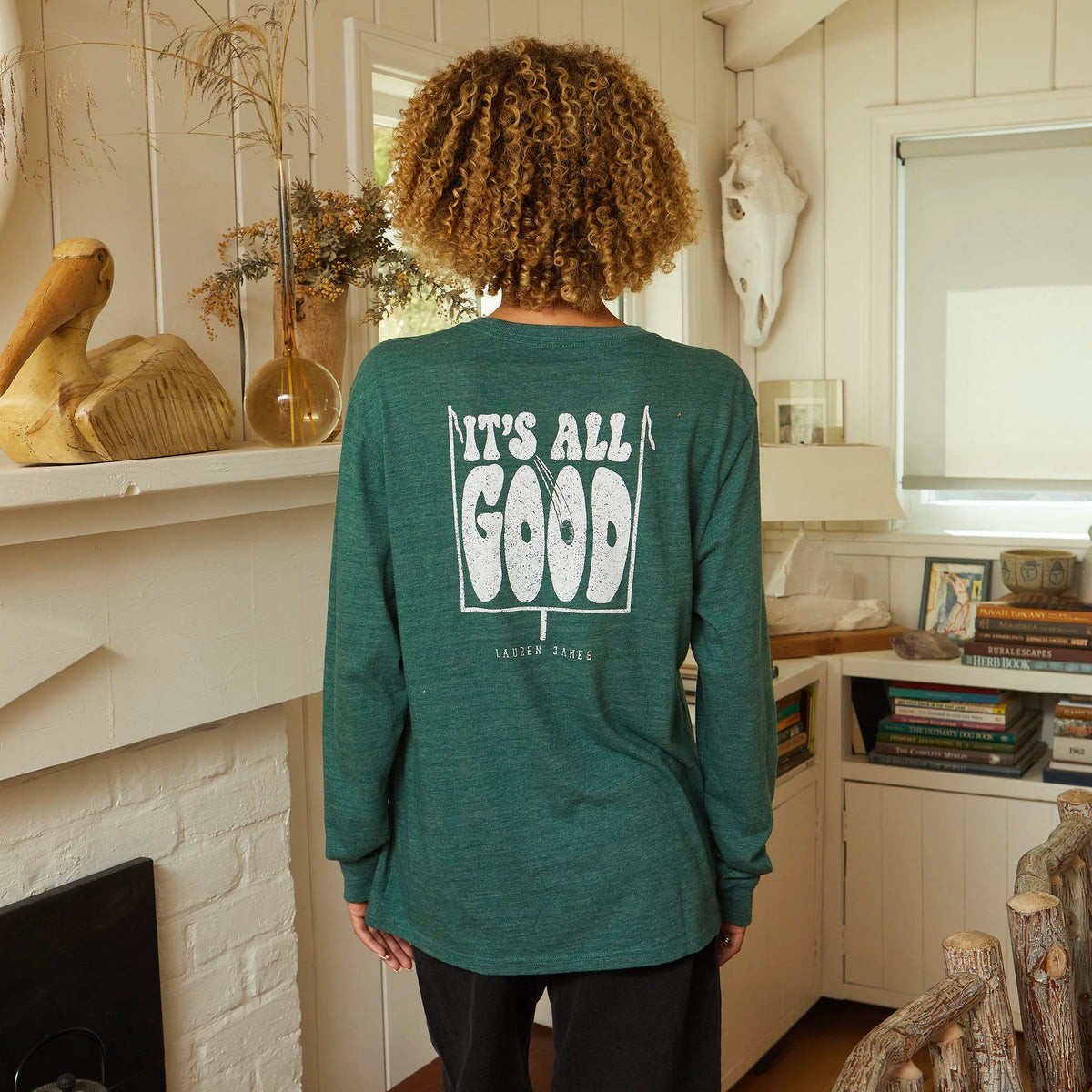 It's All Good Long Sleeve - Dark Green Heather | Lauren James 