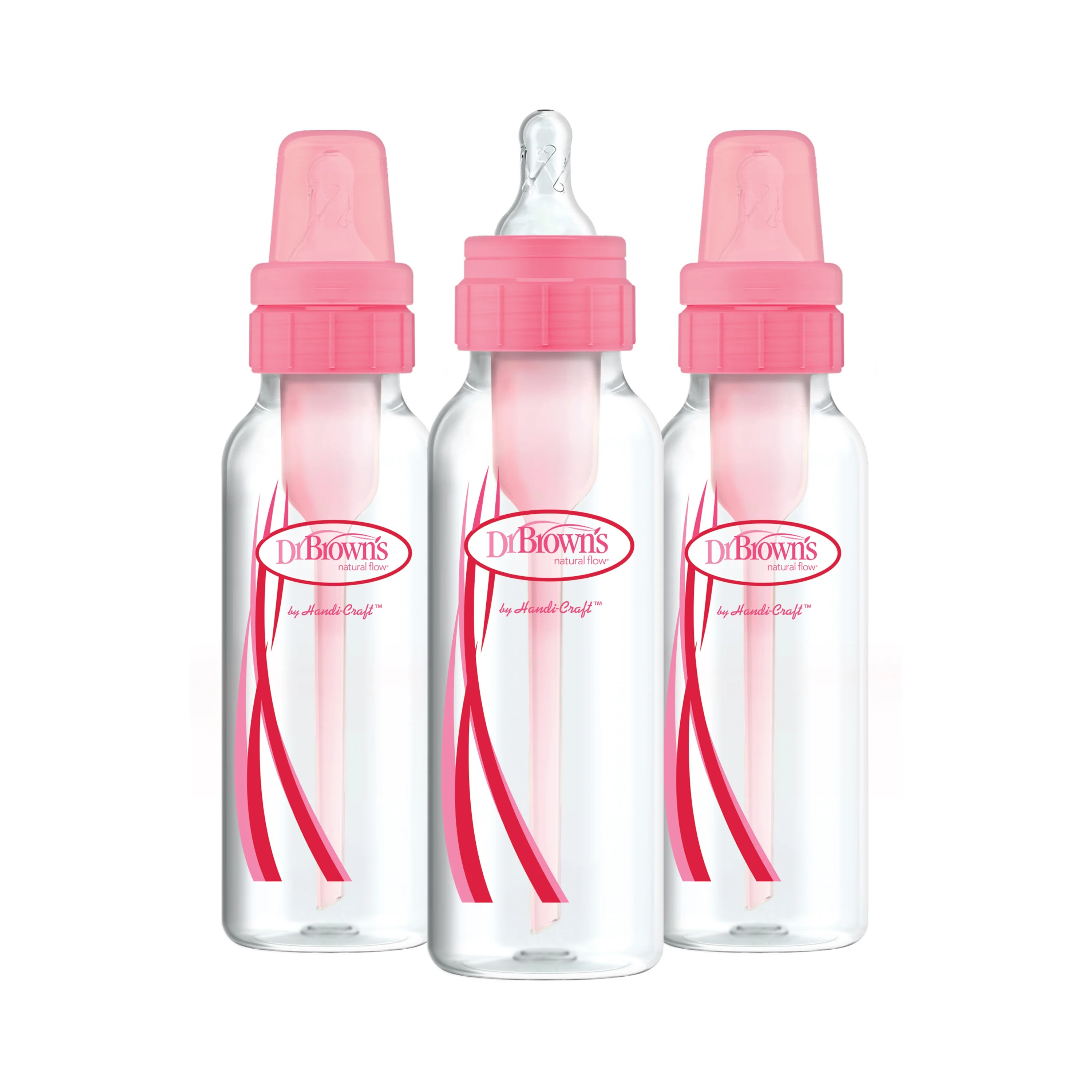 Dr. Brown's Natural Flow Anti-Colic Baby Bottles -Pink - 8oz - 3-Pack | Walmart (US)