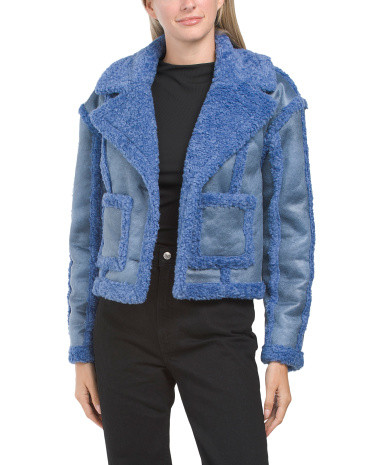 Faux Suede And Sherpa Jacket With Patch Pockets | TJ Maxx