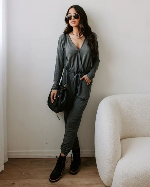 Colette Pocketed Drawstring Jumpsuit - Dark Grey  - FINAL SALE | VICI Collection