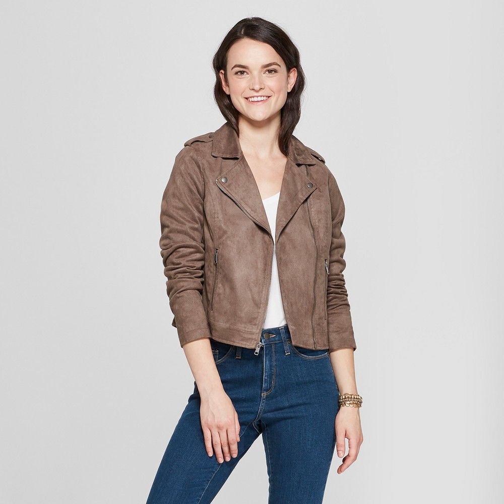 Women's Suede Moto Jacket - A New Day Brown S | Target