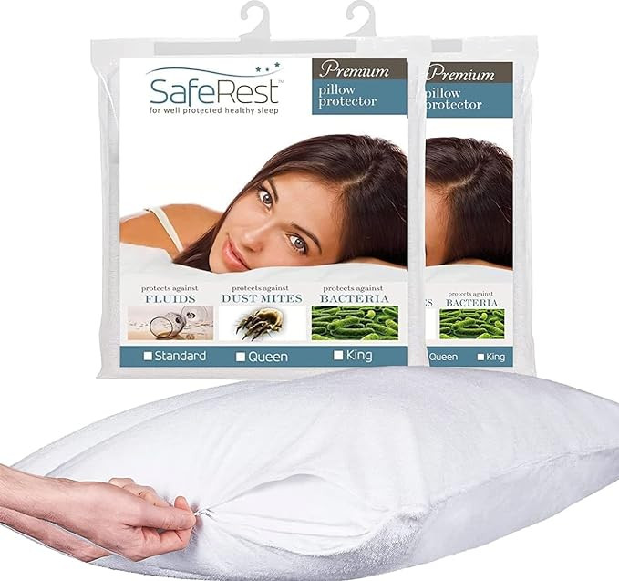 SafeRest Pillow Protector - Standard Size Waterproof Pillow Cover - Zippered Pillow Encasement fo... | Amazon (US)