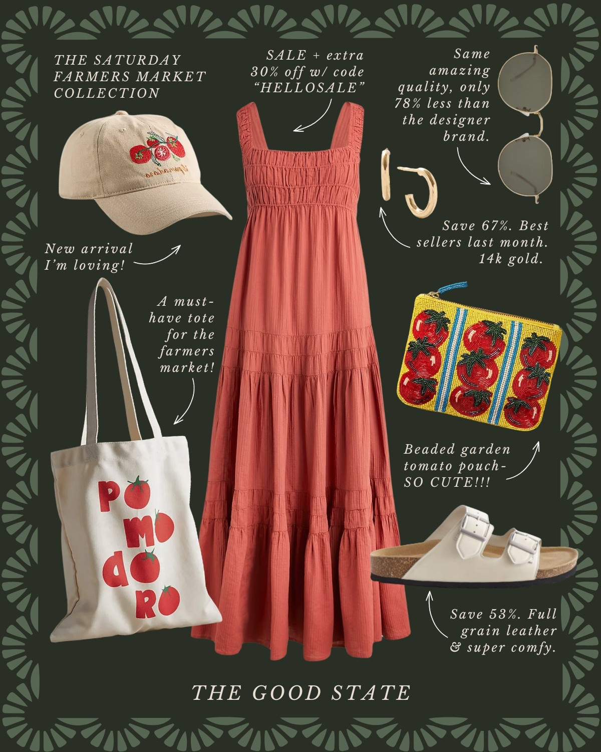 For all the Farmers Market girlies living their best life as the golden morning sunshine warms their face and a cool Spring breeze blows through their hair. For the ones with a market tote overflowing with fresh flowers and their hands full with a coffee and buttery croissant. For the ladies who love all things gingham, their trusty ball cap and the ease of a Springtime dress. This is for the girlies who wake up early for the market and may or may not take a little mid-day nap afterwards…followed by a picnic with all their market goodies and closest girlies of course. This collection is for you🍓🧺🫶🏼

 Anthropologie , Anthro, Amazon, Quince, mini dress, maxi dress denim jacket, chore coat, earring, socks, beauty, sunglasses, spring outfit, spring fashion, tote bag, purse, woven purse, spring break, bandanna, scarf, quilted jacket, the good state, Lauren England, gola sneakers, clutch vacation outfit, hoop, earrings, American Eagle, target target fashion, target style sneakers, veja, mini dress, floral dress, wedding guest, dress, vacation, outfit, ootd, butter yellow, Mother’s Day outfit, Mother’s Day gift, farmers market, dillards, nordstrom, travel outfit, spring fashion, gap, old navy, wedding guest dress,

#LTKStyleTip #LTKFindsUnder100 #LTKSaleAlert