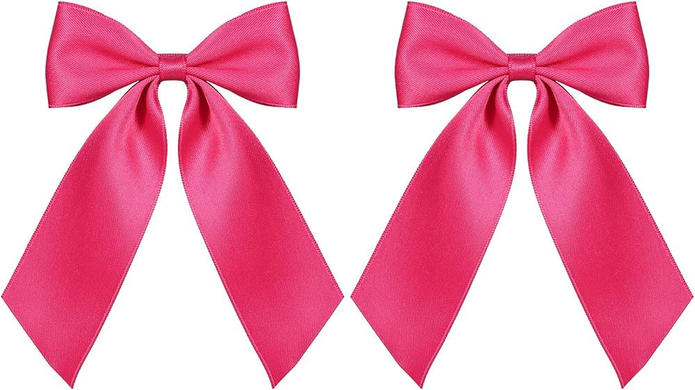 4in Hot Pink Silky Satin Ribbon Hair Bow Barrettes Alligator Clips for Teen Girls 2pc Solid Polye... | Amazon (US)