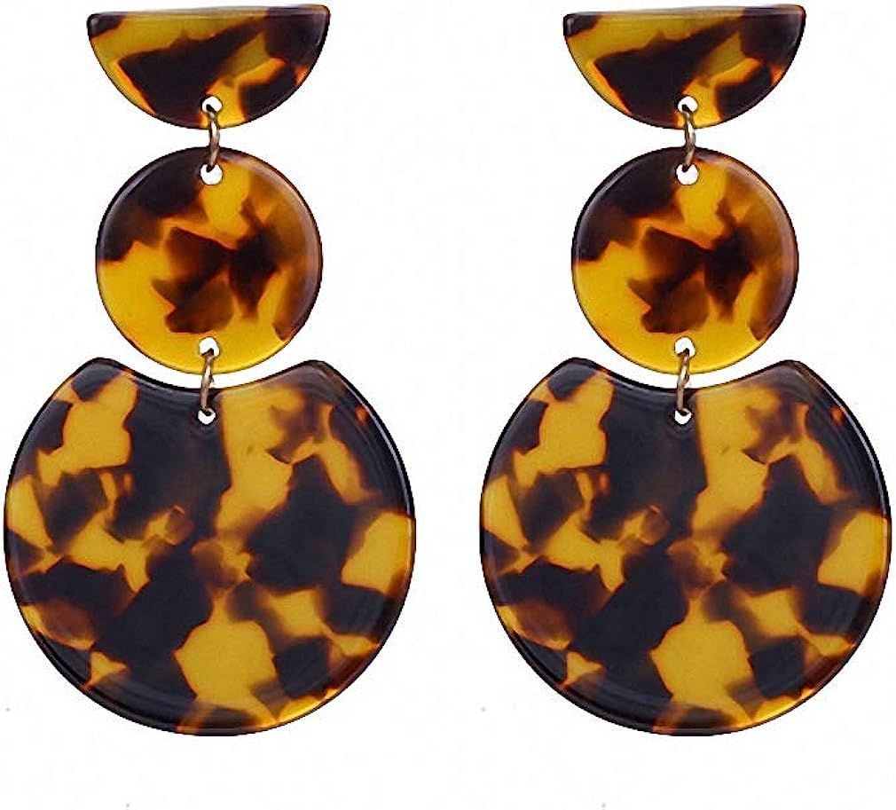 Leopard Acrylic Dangle Earrings Women Geometric Round Statement Drop Earrings Jewelry | Amazon (US)
