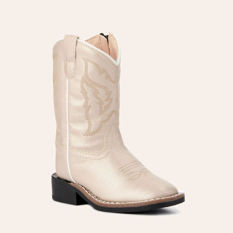 Old West Toddler Girls' Pearl Cream Faux Leather Wide Square Cowboy Boots | Cavender's