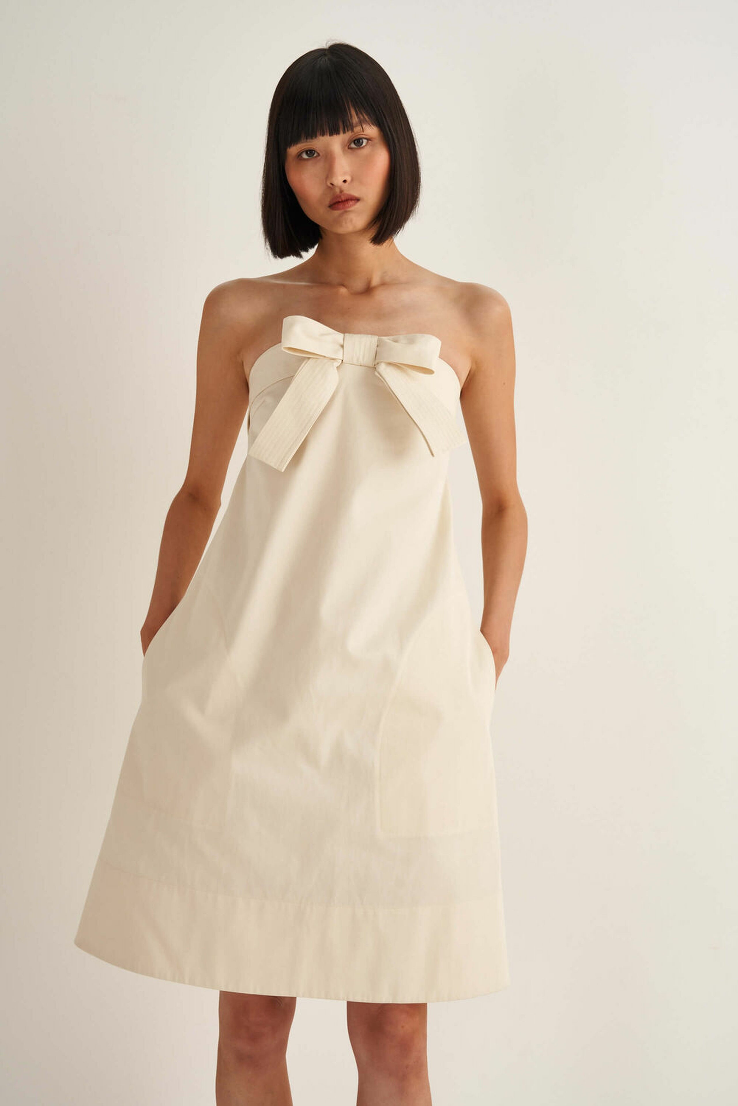 Oroton Ecru Drill Bow Dress | Oroton