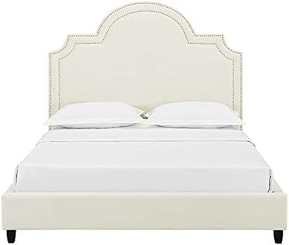 Modway Primrose Performance Velvet Queen Platform Bed With Nailhead Trim in Ivory | Amazon (US)