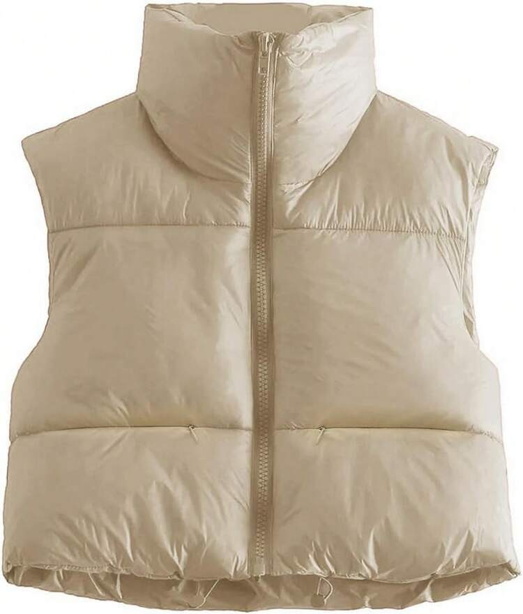 LocalHixiaohe Women's Winter Crop Vest Puffer Lightweight Stand Collar Padded Vest Zip Up Sleevel... | SHEIN