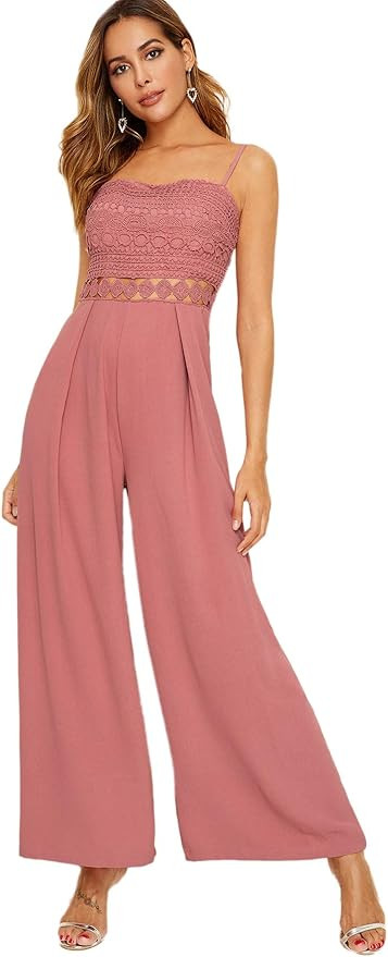Floerns Women's Boho Sleeveless Strap Cami Wide Leg Long Pants Jumpsuit Rompers | Amazon (US)