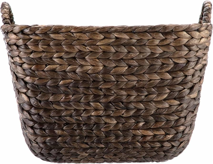 Large Handwoven Water Hyacinth Basket with Sturdy Handles, Dark Brown Woven Storage Bin, Heavy-Du... | Amazon (US)