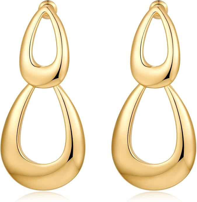 FAMARINE Gold Earrings Dangle Drop Earrings For Women Fashion Disc Teardrop Big Earrings Gift | Amazon (US)