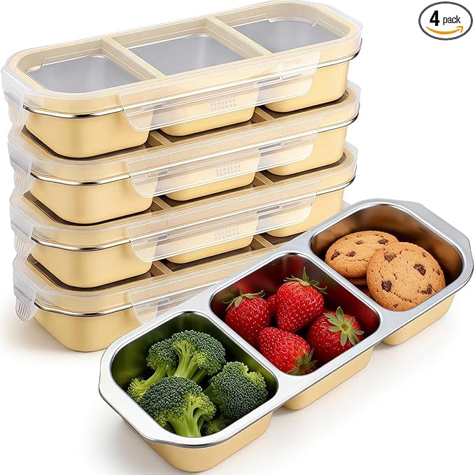 Stainless Steel Snack Container for Adults 3-compartment Leak-proof Lunch Box for Work, Travel 10... | Amazon (US)