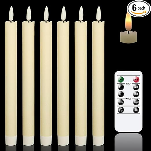 GenSwin Flameless Ivory Taper Candles Flickering with 10-Key Remote, Battery Operated Led Warm 3D... | Amazon (US)