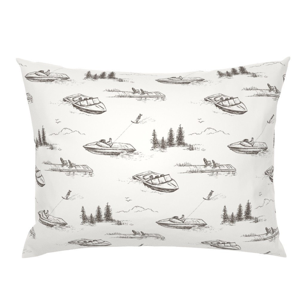 Lake House Wallpaper of Water Skiers on Boat in Brown & Ivory Pillow Sham | Spoonflower | Spoonflower