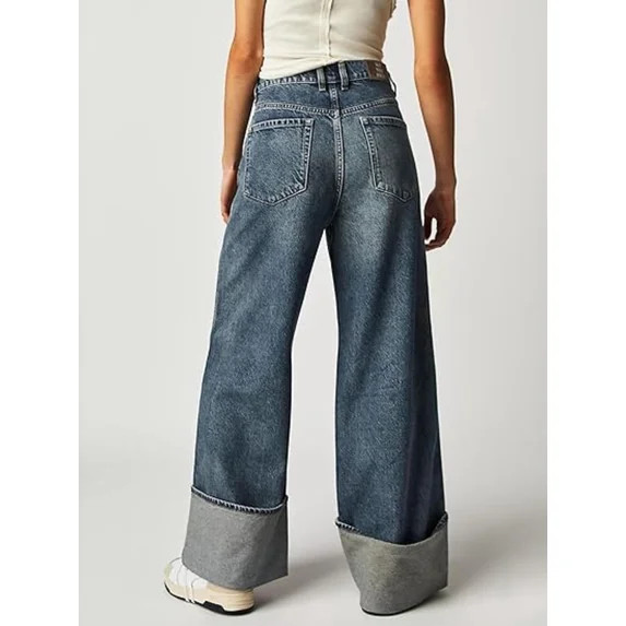 EMMIOL Women's Mid Rise Boyfriend Patchwork Straight & Wide Leg Denim Pants Trendy 2026 Jeans | Walmart (US)