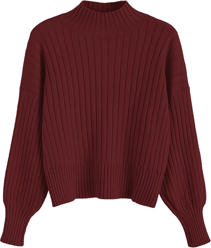 ZAFUL Women's Mock Neck Sweater Long Sleeve Ribbed Knit Basic Cropped Pullover Sweater | Amazon (US)