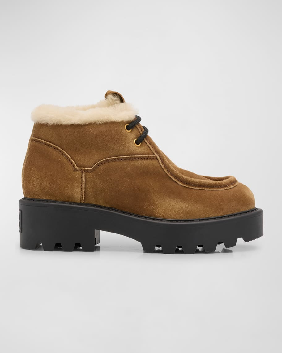 Suede Shearling Lace-Up Chukka Booties | Neiman Marcus