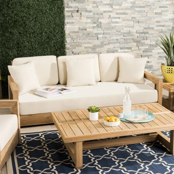 52.75'' Wide Outdoor Teak Loveseat with Cushions | Wayfair North America