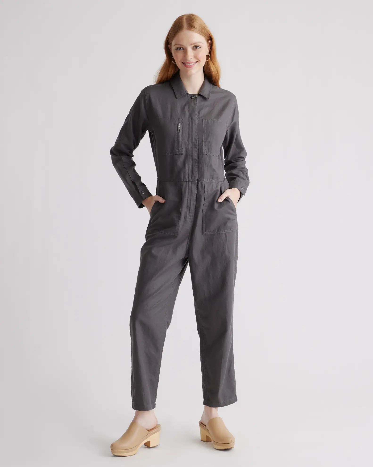 Cotton Linen Twill Long Sleeve Coverall Jumpsuit | Quince