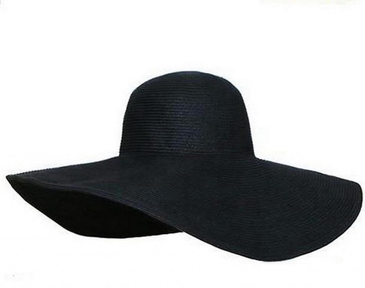 Women's Ridge Wide Floppy Brim Summer Beach Sun Hat Straw Cap Party Garden Travel (Black) | Amazon (US)