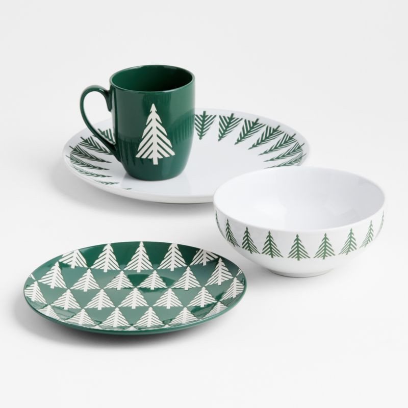 Green Forest 4-Piece Christmas Place Setting | Crate & Barrel | Crate & Barrel