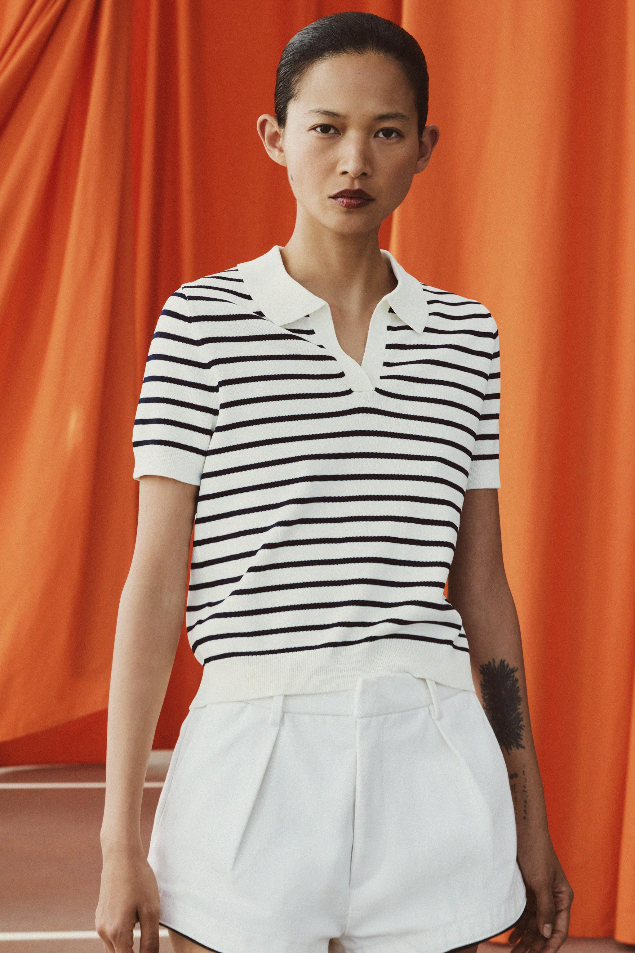 STRIPED SHORT SLEEVE KNIT POLO | Zara Canada