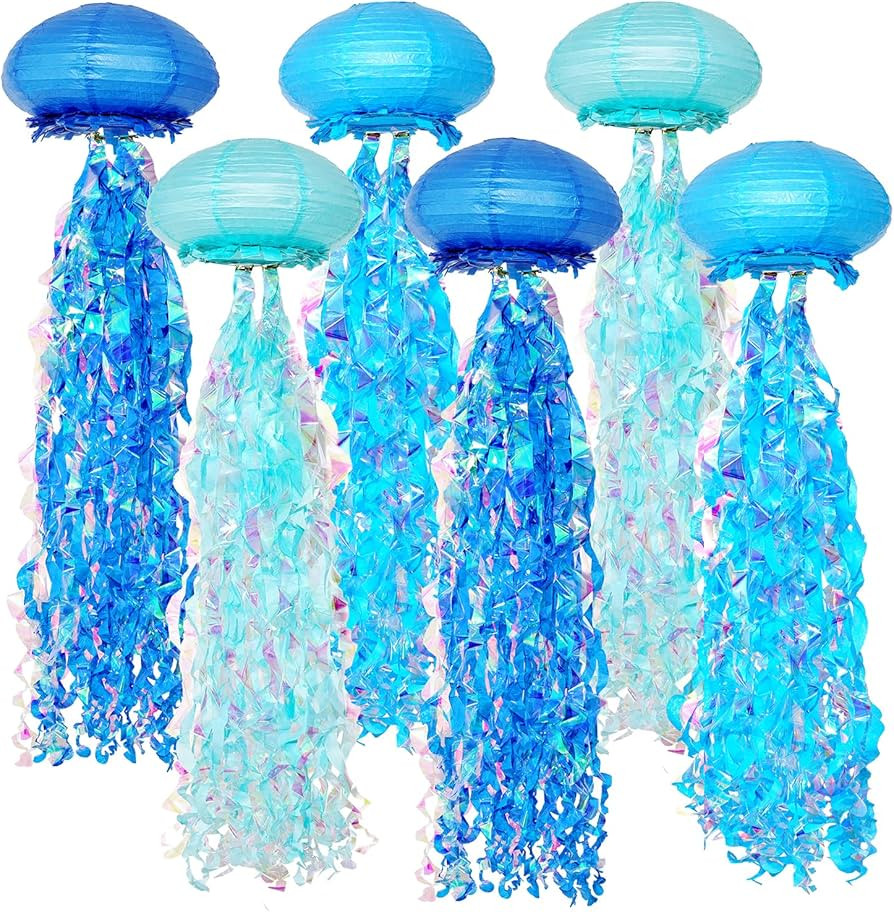 10" Blue Jellyfish Paper Lanterns - Under the Sea Birthday & Mermaid Party Decorations, Ocean and... | Amazon (US)