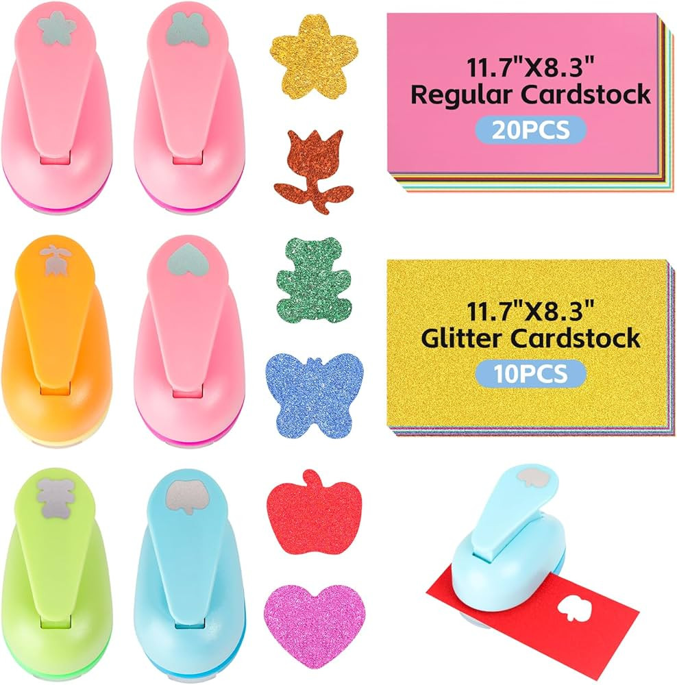 36Pcs Craft Hole Punch Set - Cute Sakura, Flower, Bear, Butterfly, Apple, Heart Shapes - 6-Shape ... | Amazon (US)