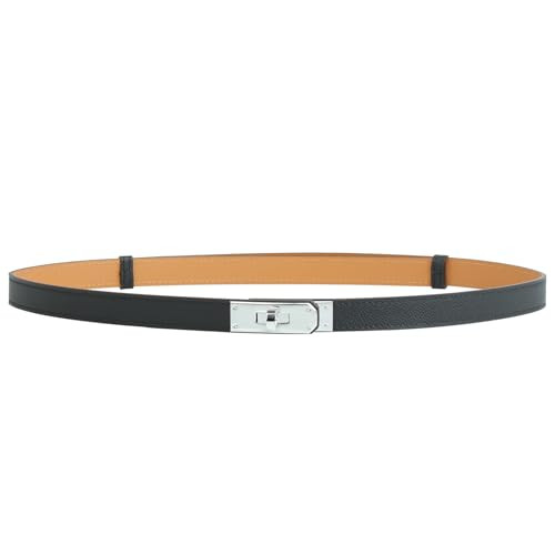 Lafillmiss Box calfskin Leather double needle saddle Belt with a headphone case All steel hardware belts Adjustable Alloy Turn Lock Ideal for Dresses, Jeans and Coats(BALCK-silver) | Amazon (US)