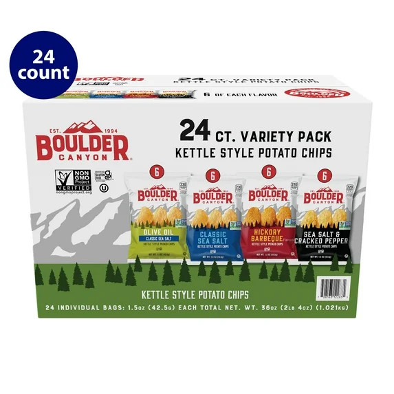 Boulder Canyon Potato Chips Variety Pack, Gluten-Free, Potato Chips, 1.5 oz, 24 Count | Walmart (US)