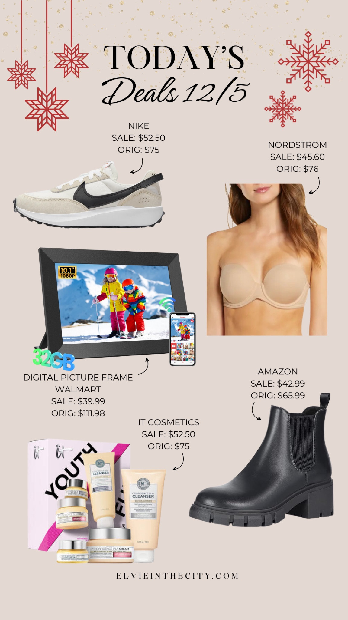 Today’s deals include Nike Waffle Debut sneakers, a Wacoal strapless bra from Nordstrom, a digital picture frame from Walmart, a skincare set from iT Cosmetics, and Chelsea boots from Amazon.

Deal of the day, gifts for her, gift guide, gifts under 50, fashion over 40, midlife fashion, affordable fashion

#LTKFindsUnder50 #LTKStyleTip #LTKSaleAlert