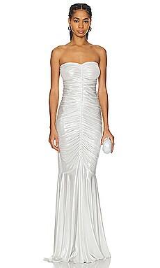 Norma Kamali Strapless Shirred Front Fishtail Gown in Pearl from Revolve.com | Revolve Clothing (Global)