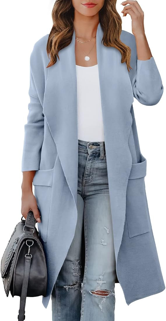 ANRABESS Women's Casual Long Sleeve Draped Open Front Knit Pockets Long Cardigan Jackets Sweater | Amazon (US)