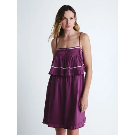 Scoop Women’s Flowy Cotton Mini Dress with Lace Trim  Sizes XS-XXL | Walmart (US)